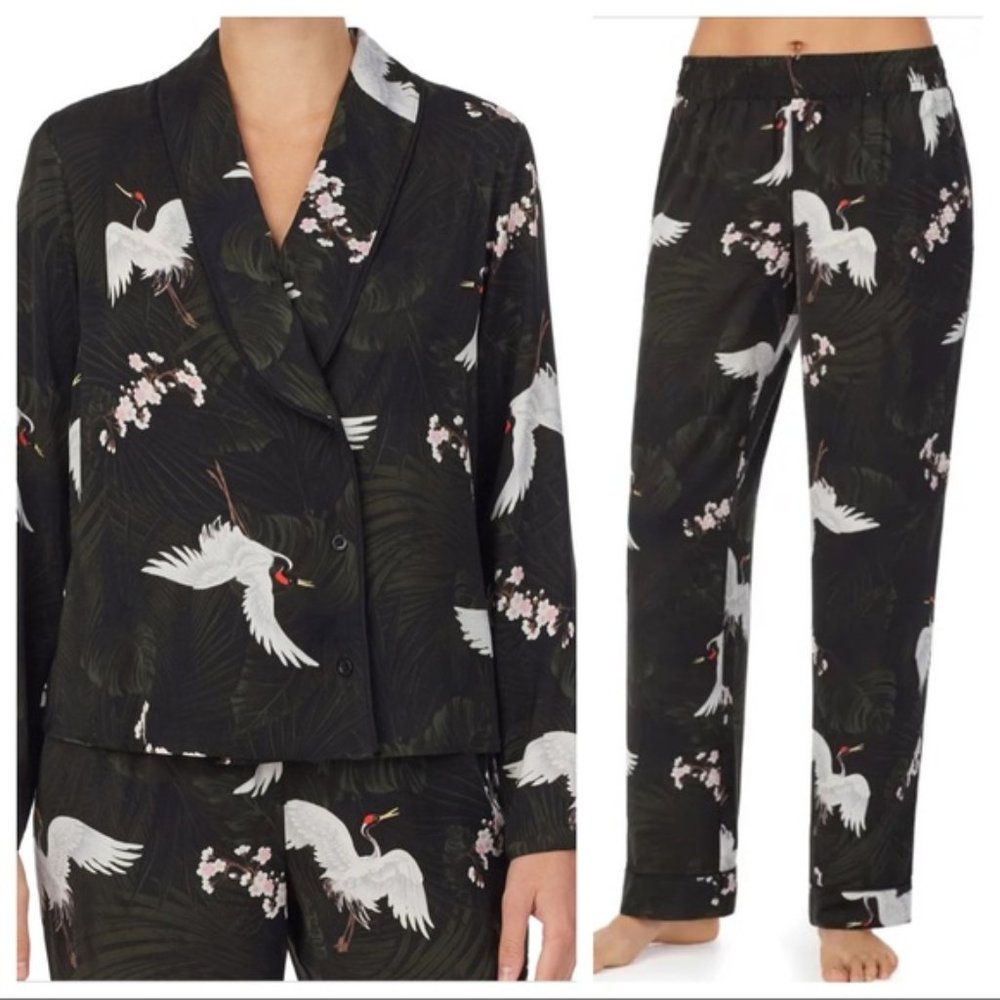 Shady Lady Women's Black Crane-Print Pajama Set Size Small